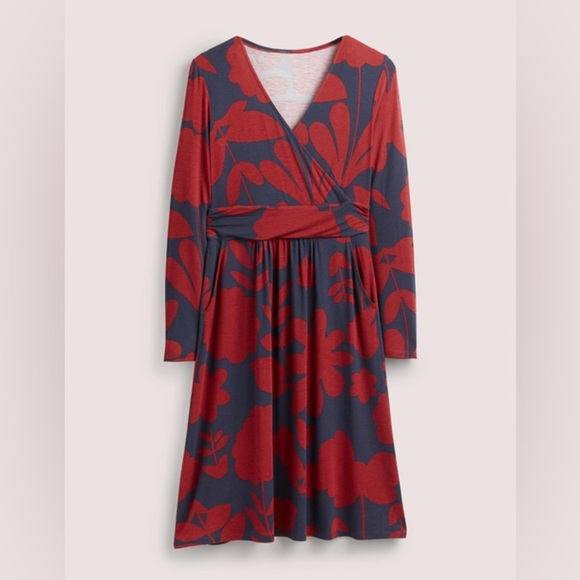 Boden Layla Floral Jersey Faux Wrap Fit&Flare Dress Winterberry Flora Boom Sz 8P - Picture 5 of 13